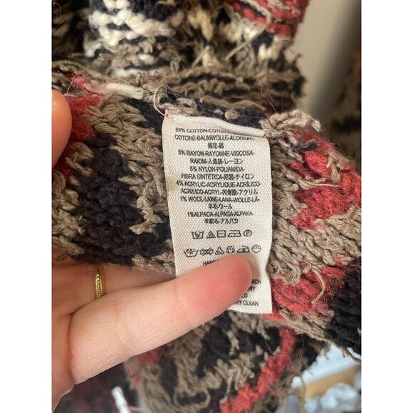 Free People Iona Long Belted Cardigan XS Heavy Knit Distressed Boho Wool Alpaca - Picture 7 of 14